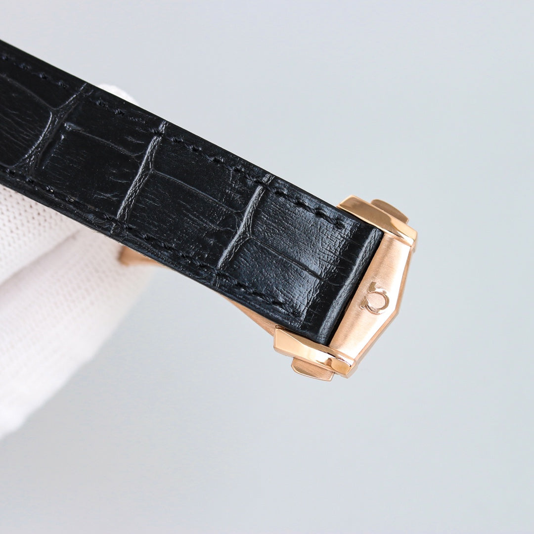 Chronograph -Rosegold- Blue - Black Leather- Automatic - 42mm